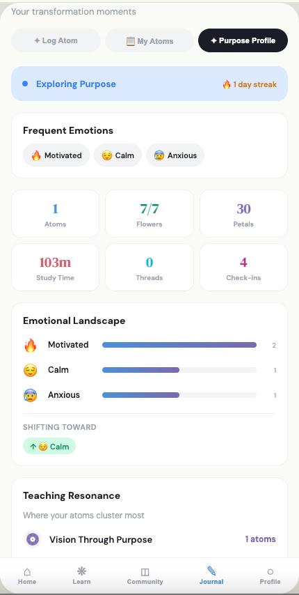 My Atoms feed: a logged moment of clarity shared by the mentor